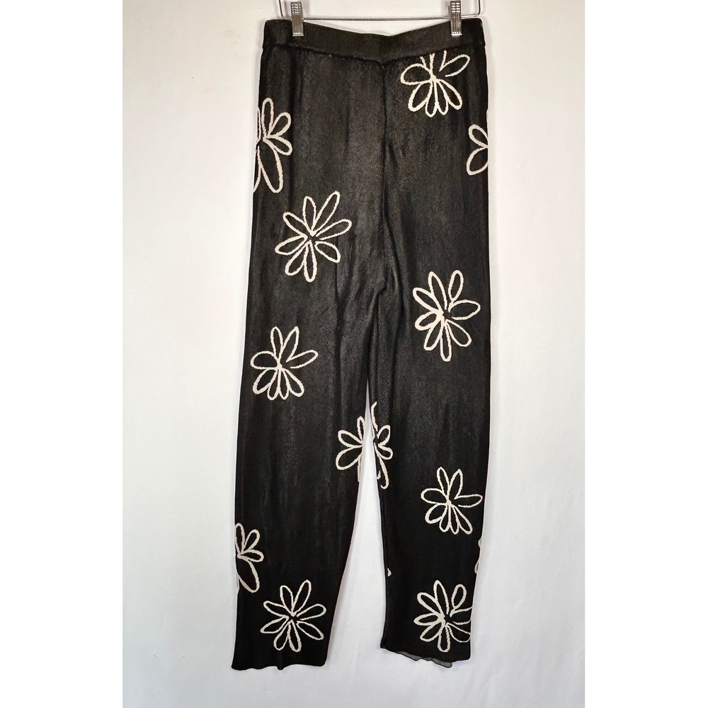 Paloma Wool Black Floral Knit Pants High Rise Straight Leg Daisy Trousers L - Picture 6 of 9